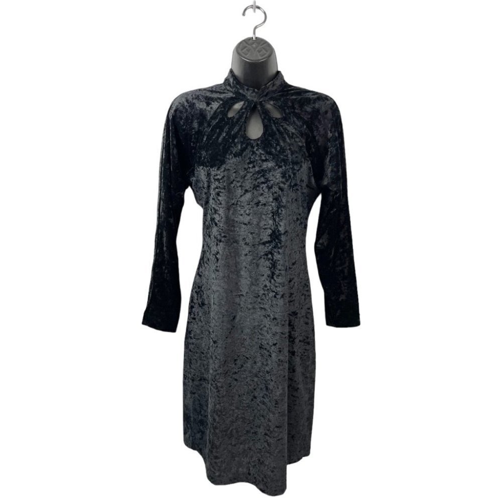 Vintage Vittoria Virani Crushed Velvet Long Sleeve Cut Out Mini Dress Size 9 (S)